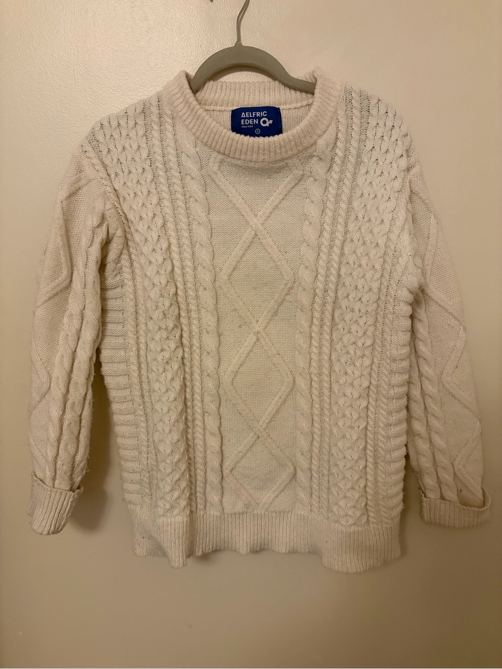 Aelfric Eden Cream Cable Knit Jumper with Blue Label
